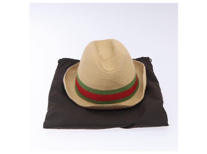 Cappello Web Sherry Line GUCCI Abaca Beige Rosso Verde 234137 Auth yk18743 - vista 14