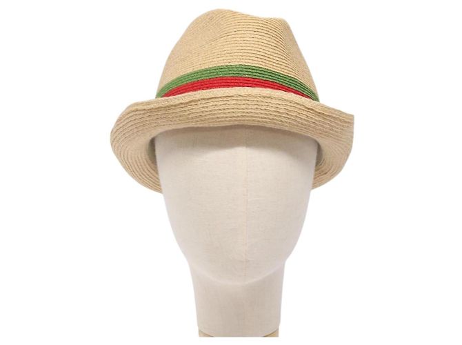 Cappello Web Sherry Line GUCCI Abaca Beige Rosso Verde 234137 Auth yk18743 - vista 2