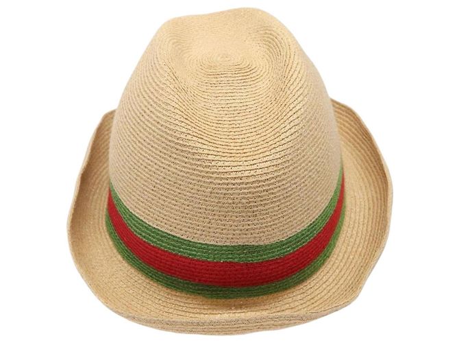 Cappello Web Sherry Line GUCCI Abaca Beige Rosso Verde 234137 Auth yk18743 - vista 3