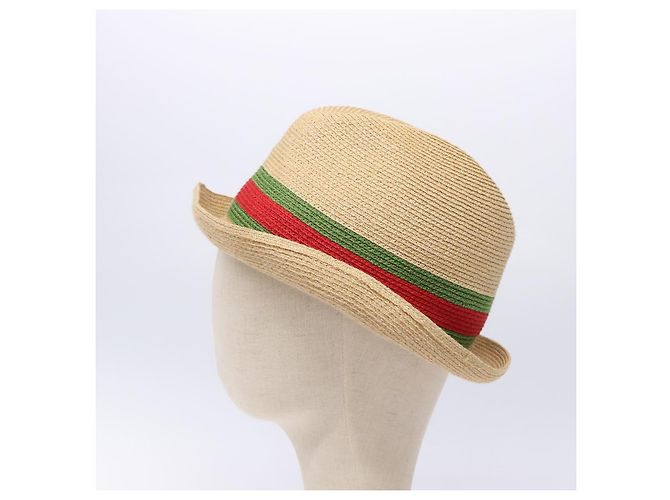Cappello Web Sherry Line GUCCI Abaca Beige Rosso Verde 234137 Auth yk18743 - vista 5