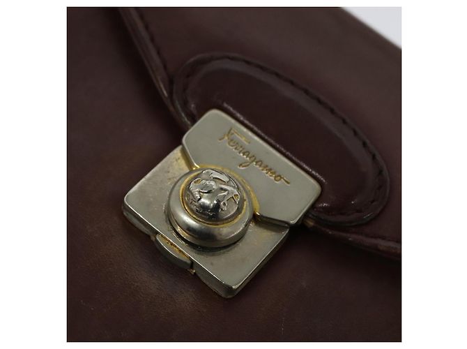Sac à épaule Salvatore Ferragamo en cuir bordeaux avec doré Auth bs27827 - vue 14