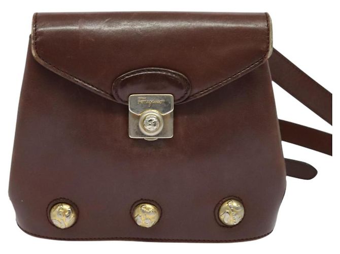 Sac à épaule Salvatore Ferragamo en cuir bordeaux avec doré Auth bs27827 - vue 2