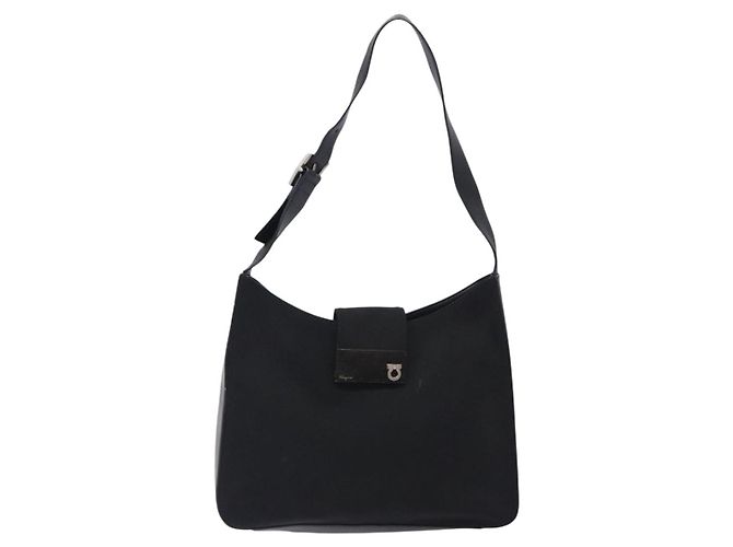 Borsa a Spalla Gancini in Nylon Blu Navy e Argento di Salvatore Ferragamo Auth gh333 - vista 2