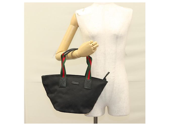 Borsa tote Gucci GG Canvas Web Sherry Line Nera Argento 131228 Auth fm4817 Nero - vista 22