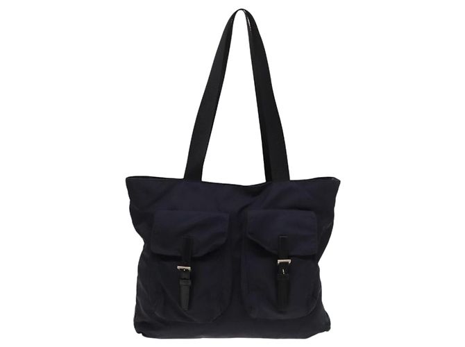 Borsa Tote Prada in nylon blu navy argento autentica 127867 - vista 2