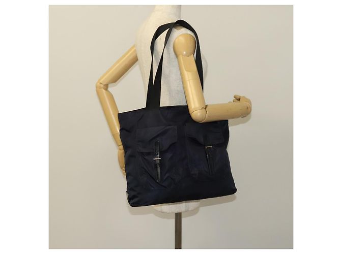 Borsa Tote Prada in nylon blu navy argento autentica 127867 - vista 25