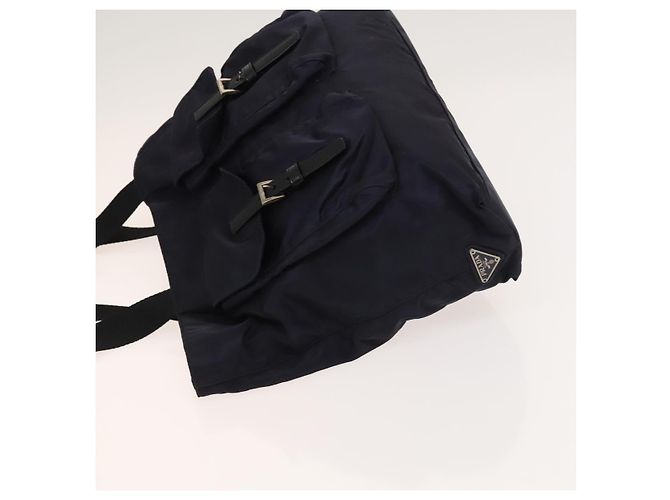 Borsa Tote Prada in nylon blu navy argento autentica 127867 - vista 5