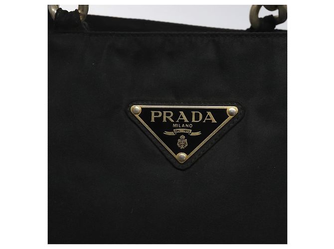 PRADA Borsa a Mano Nylon Metallo Nero Oro Auth 130971 D'oro - vista 14