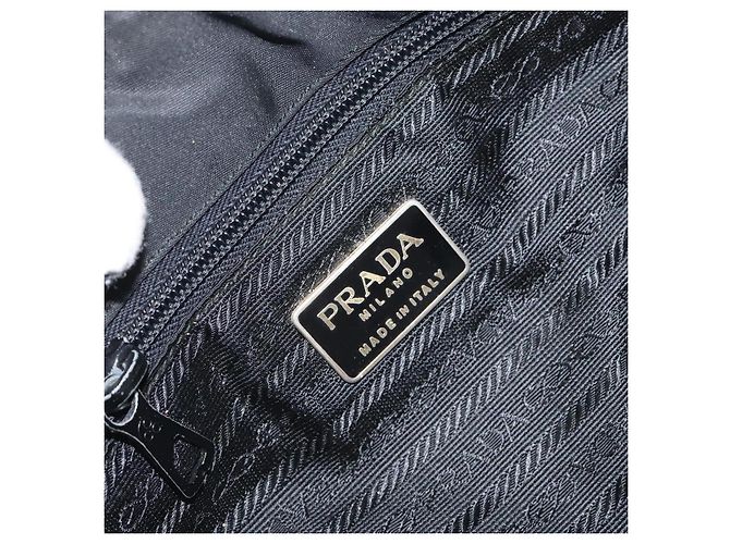 PRADA Borsa a Mano Nylon Metallo Nero Oro Auth 130971 D'oro - vista 15