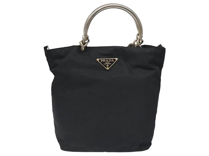 PRADA Borsa a Mano Nylon Metallo Nero Oro Auth 130971 D'oro - vista 2