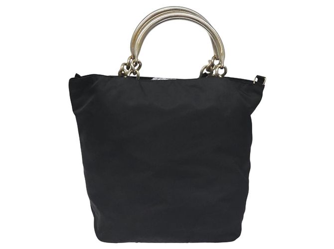PRADA Borsa a Mano Nylon Metallo Nero Oro Auth 130971 D'oro - vista 3