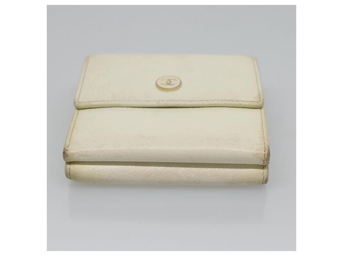 Chanel Billetera Bifold de Cuero Blanco Oro CC Auth bs27934 Dorado - vista 7