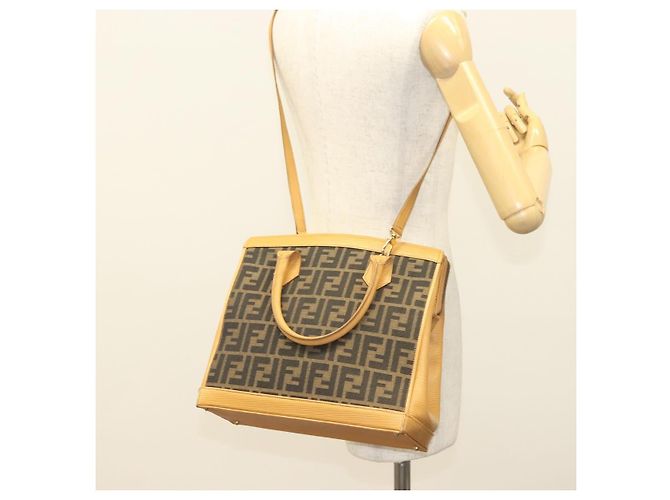 Bolso de mano de lona Zucca FENDI 2 en 1 Marrón Negro Auth bs27918 Castaño - vista 23