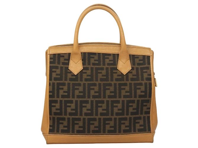 Bolso de mano de lona Zucca FENDI 2 en 1 Marrón Negro Auth bs27918 Castaño - vista 3