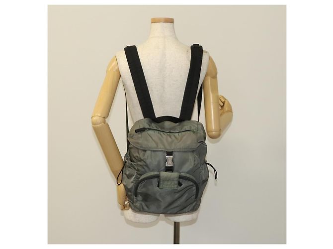 PRADA Backpack Nylon Khaki Silver Auth bs27852 Silvery - view 27