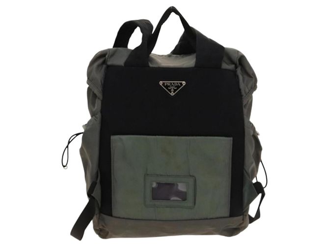 PRADA Backpack Nylon Khaki Silver Auth bs27852 Silvery - view 3