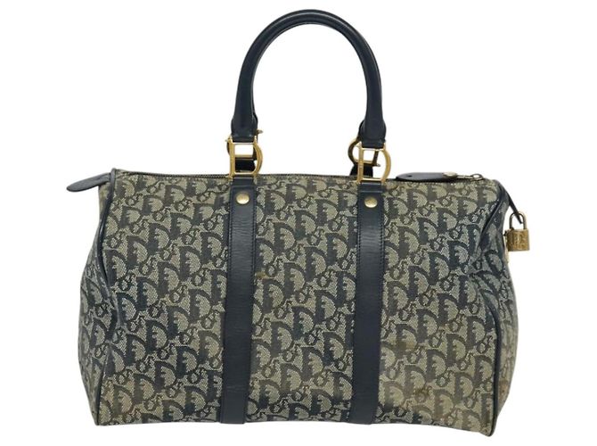 Borsa Boston in tela Trotter Christian Dior blu navy oro Auth ep9664 D'oro - vista 3