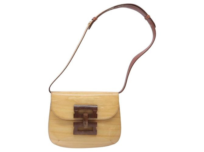 Borsa a Spalla Gancini Salvatore Ferragamo Smalto Beige Oro Auth bs27828 - vista 2