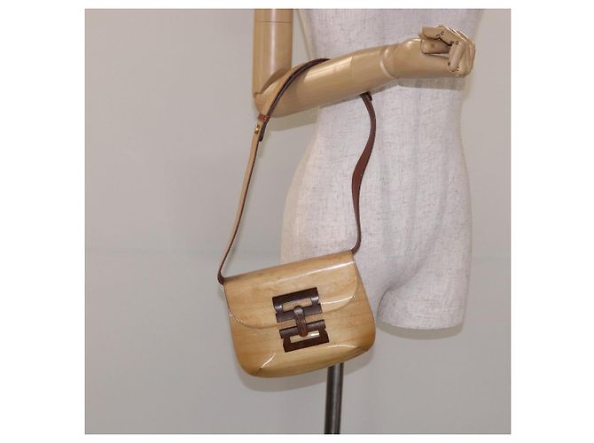Borsa a Spalla Gancini Salvatore Ferragamo Smalto Beige Oro Auth bs27828 - vista 22