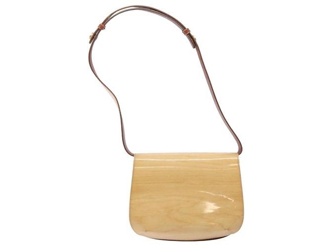 Borsa a Spalla Gancini Salvatore Ferragamo Smalto Beige Oro Auth bs27828 - vista 3