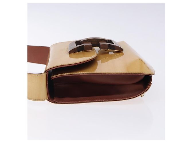 Borsa a Spalla Gancini Salvatore Ferragamo Smalto Beige Oro Auth bs27828 - vista 5