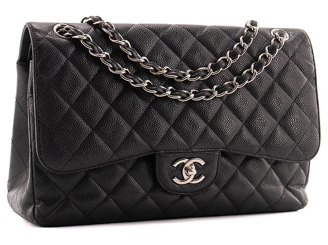 CHANEL - Sac à main Classique/Timeless Jumbo Chanel en cuir caviar noir - vue 2