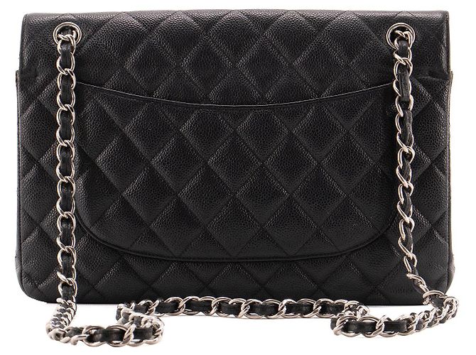 CHANEL - Sac à main Classique/Timeless Jumbo Chanel en cuir caviar noir - vue 3