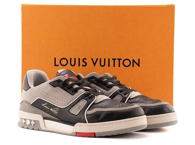 LOUIS VUITTON - Sneakers LV Trainer Low Louis Vuitton in pelle grigia e nera (T42.5) Grigio - vista 8