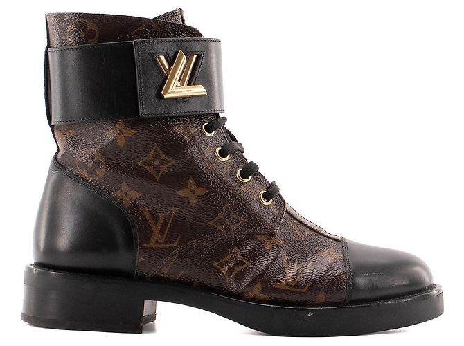 LOUIS VUITTON - Botines Wonderland Louis Vuitton de cuero y lona monogramada (T38) Castaño - vista 2