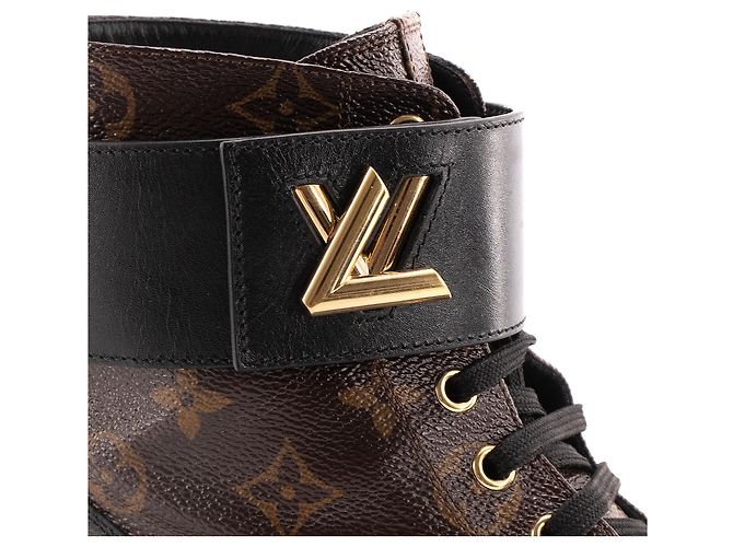LOUIS VUITTON - Botines Wonderland Louis Vuitton de cuero y lona monogramada (T38) Castaño - vista 4