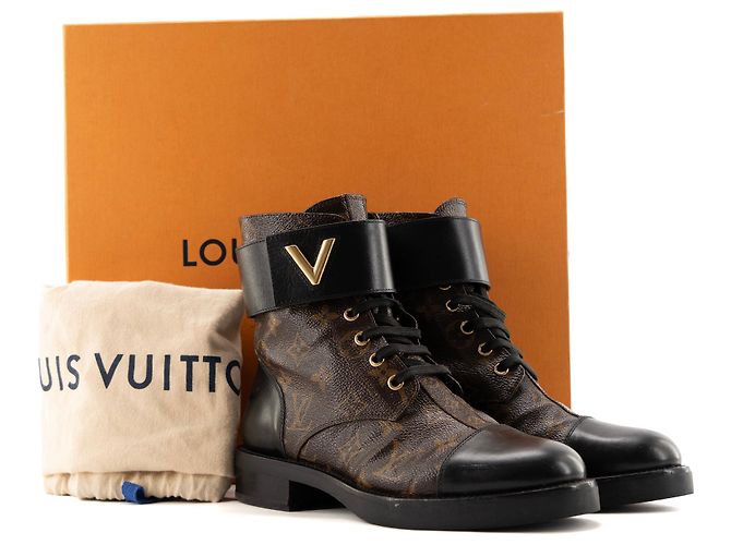 LOUIS VUITTON - Botines Wonderland Louis Vuitton de cuero y lona monogramada (T38) Castaño - vista 9