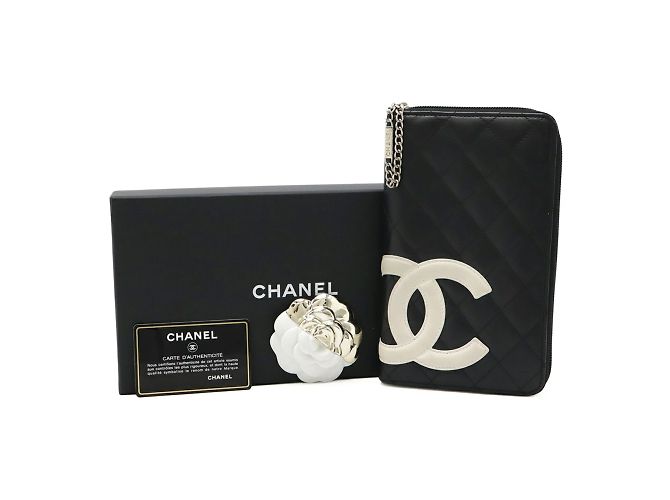 Cartera larga redonda Coco Mark de la línea Cambon de Chanel Negro Rosa Blanco - vista 10