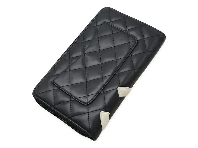 Cartera larga redonda Coco Mark de la línea Cambon de Chanel Negro Rosa Blanco - vista 3