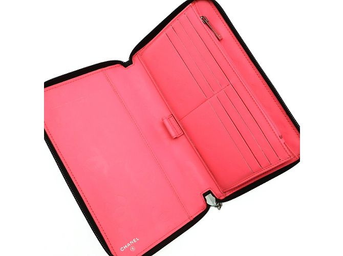 Cartera larga redonda Coco Mark de la línea Cambon de Chanel Negro Rosa Blanco - vista 6