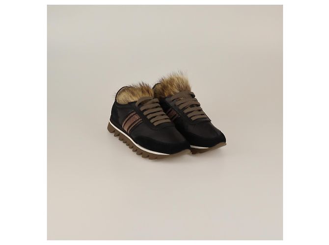 Sneakers Nere con Catena e Pelliccia Brunello Cucinelli Nero - vista 2