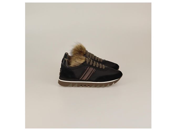 Sneakers Nere con Catena e Pelliccia Brunello Cucinelli Nero - vista 3