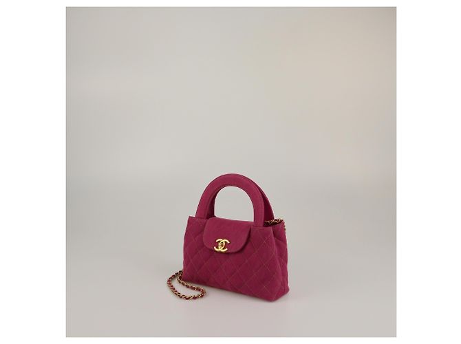 Chanel Mini Kelly Einkaufstasche aus fuchsia gestepptem Denim Fuschia - Ansicht 2