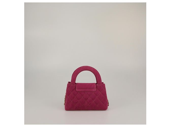 Chanel Mini Kelly Einkaufstasche aus fuchsia gestepptem Denim Fuschia - Ansicht 3