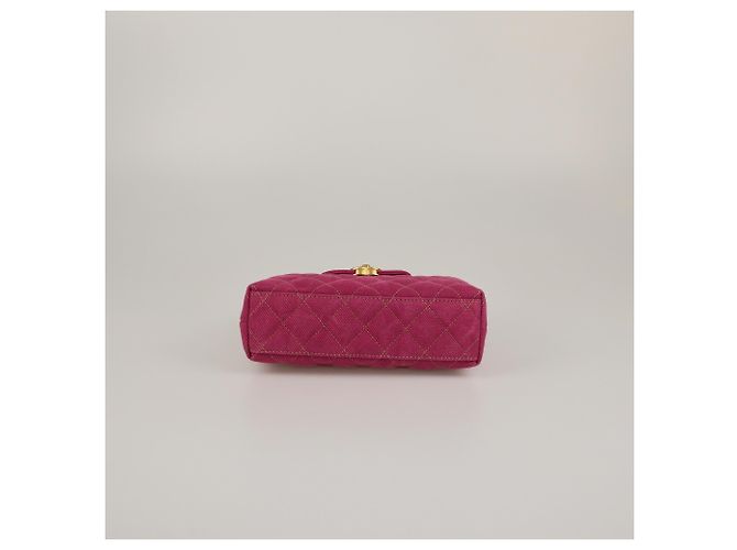 Chanel Mini Kelly Einkaufstasche aus fuchsia gestepptem Denim Fuschia - Ansicht 4