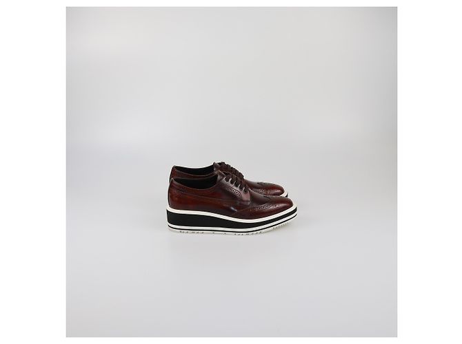 Sneakers Derby a piattaforma in brogue marrone Prada - vista 3