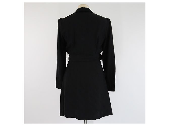 Schwarzes Sandro Mini-Kleid mit Jacquard-Logo und Samtkragen - Ansicht 3