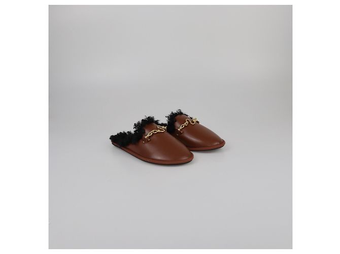 Stella Mc Cartney Mule piatte con dettaglio a catena e bordo in teddy marrone Stella McCartney - vista 2