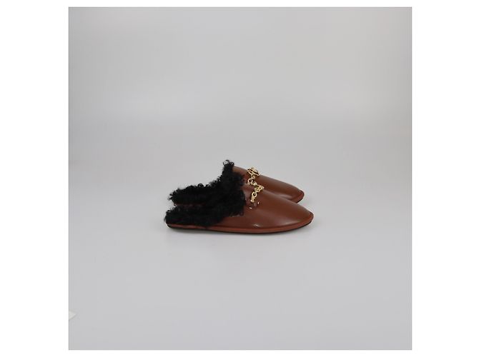 Stella Mc Cartney Mule piatte con dettaglio a catena e bordo in teddy marrone Stella McCartney - vista 3