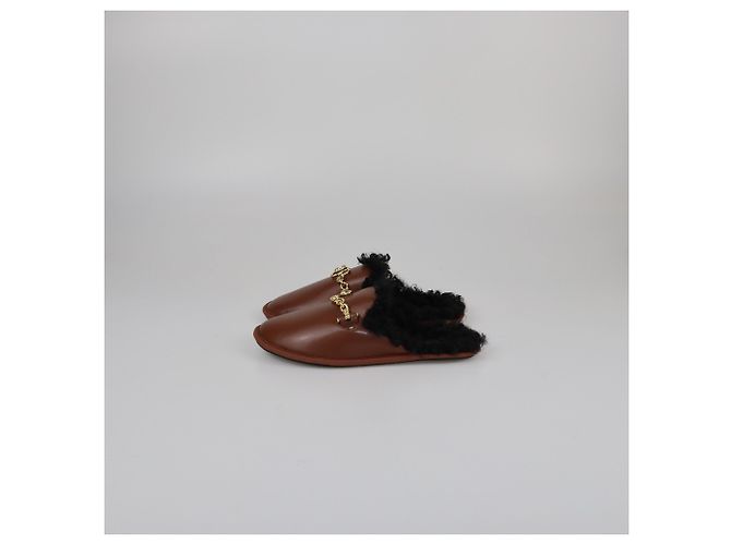 Stella Mc Cartney Mule piatte con dettaglio a catena e bordo in teddy marrone Stella McCartney - vista 4