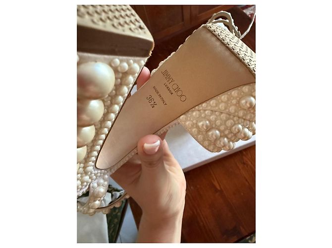 Décolleté con plateau Jimmy Choo in pelle bianca con perle Bianco - vista 12