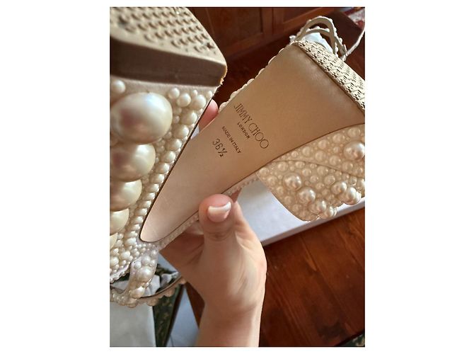 Décolleté con plateau Jimmy Choo in pelle bianca con perle Bianco - vista 13