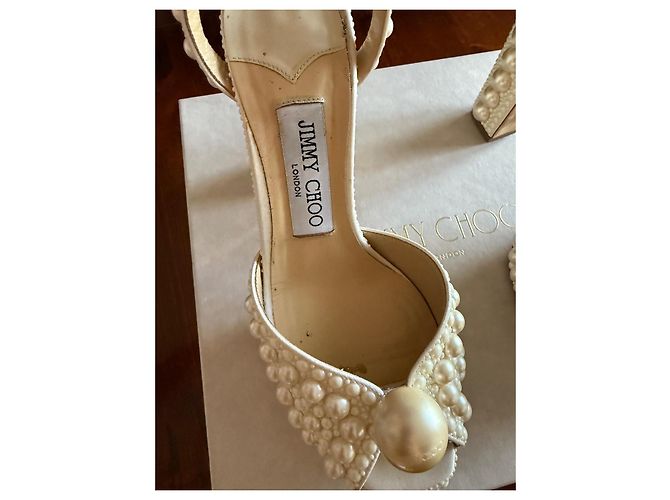 Décolleté con plateau Jimmy Choo in pelle bianca con perle Bianco - vista 5