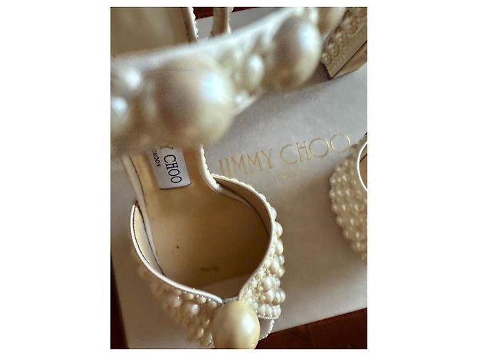 Décolleté con plateau Jimmy Choo in pelle bianca con perle Bianco - vista 6