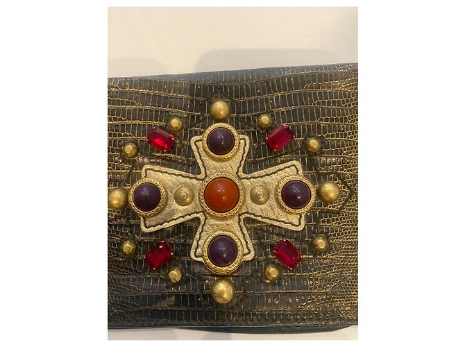 Yves Saint Laurent Rive Gauche Lizard Byzance Clutch Leder Schwarz - Ansicht 2