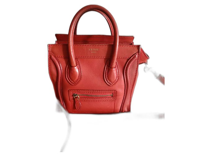 Borsa Céline Nano Luggage rossa in pelle di agnello Rosso - vista 2